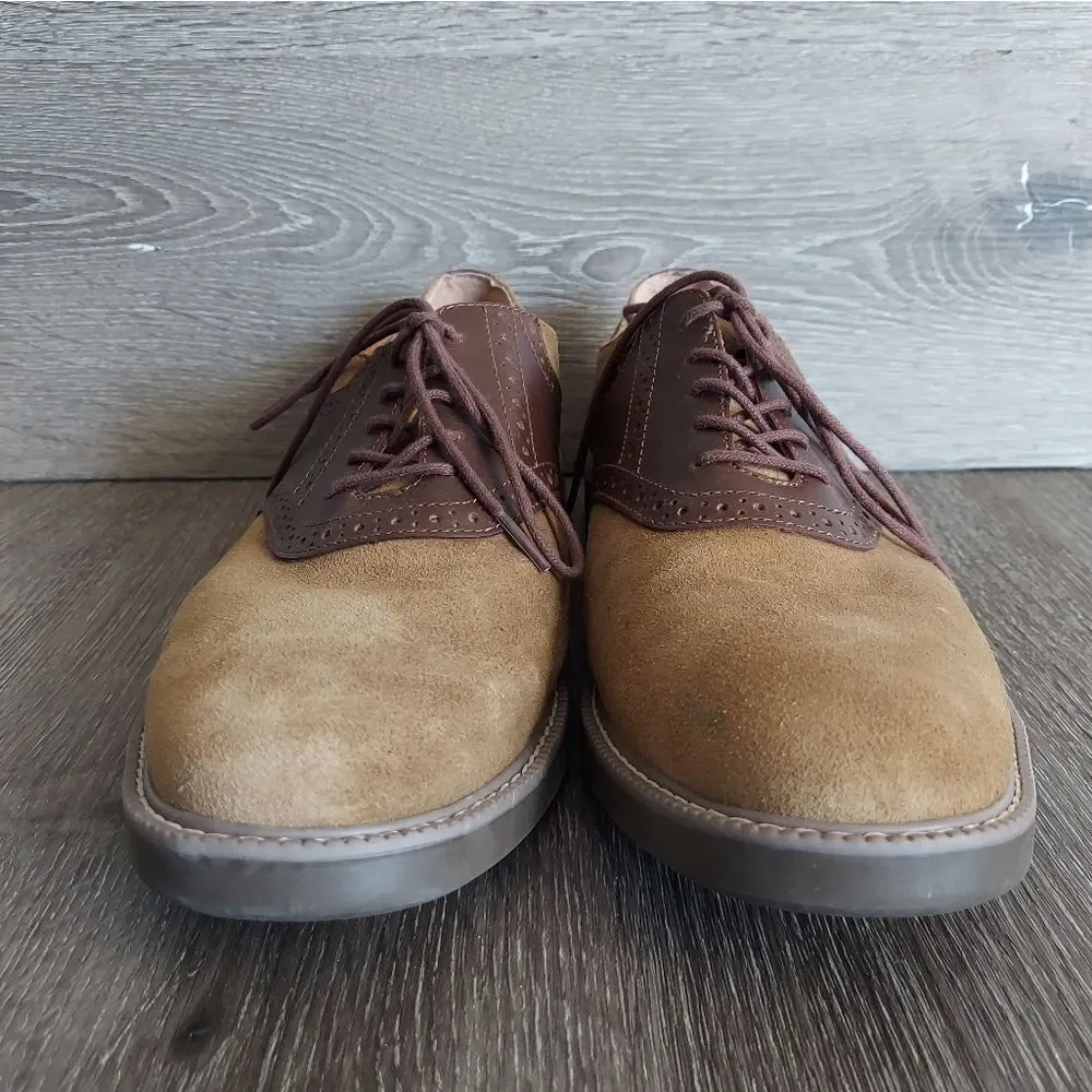 Bass Men's Pasadena Saddle Taupe Suede Oxfords Size 11.5
